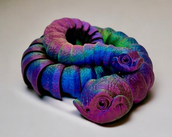Life-like Hognose Snake 3D Printed Articulated Fidget Toy, Unique Present, Rainbow Colors Available Decor Gift Lover