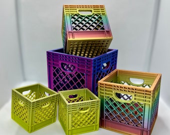3D Printed Mini Crate/ Mini Brands/ Storage/ Organizer/ Desk Storage/ Office/ Office Gift/ Miniature Milk Crate / Tiktok crate / Rainbow