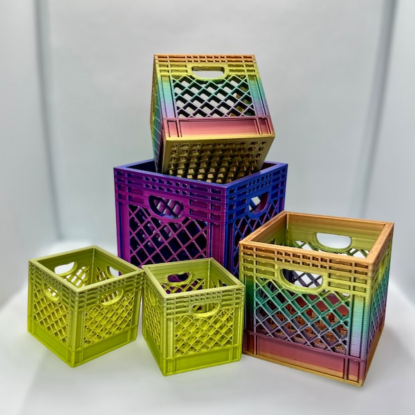 3D Printed Mini Crate/ Mini Brands/ Storage/ Organizer/ Desk Storage/ Office/ Office Gift/ Miniature Milk Crate / Tiktok crate / Rainbow