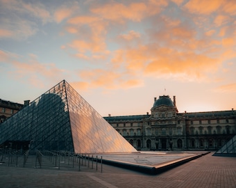 Louvre Sunrise Foto, Hochwertiger Druck, Wandkunst, Paris