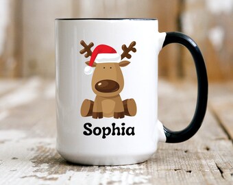 Personalized Reindeer mug, Reindeer mug, Personalized hot chocolate mugs, Secret Santa gift, Personalized Christmas mug, Holiday Family Gift