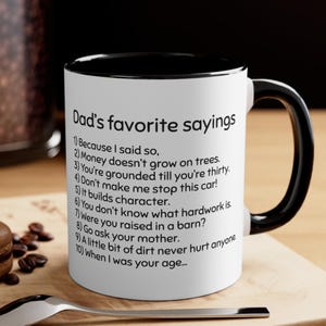 Dad&#39;s Favorite Sayings Mug | Funny Coffee Cup Gift for Father, Grandpa & Husband | Humor Dad Joke Mug for Birthday, Father’s Day Gift
