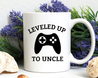 Leveled up to Uncle Coffee Mug, Pregnancy Reveal Gift for Uncle to Be, Gift for New Uncle, New Uncle Baby Shower Gift Cups, Video Game Mug