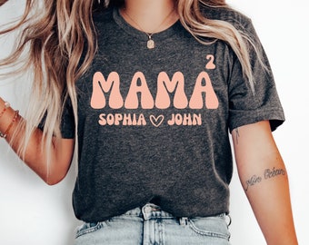 Personalized Mama 2 Shirt, Mom Sweatshirts, Mothers Day Gift For Mom, Customized Mom Life Outfit, Mom Shirt,Mom of 2 Gift, MAMA Shirts