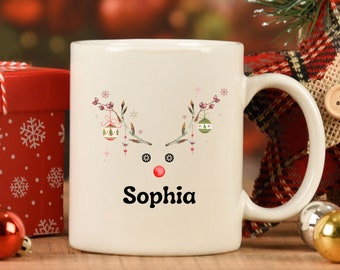 personalized Reindeer Mug Custom Coffee Mug, funny Christmas mug, secret Santa gift, reindeer mug, personalized hot chocolate mugs