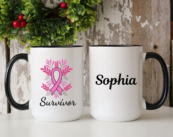 Personalized Breast Cancer Survivor Mug, Cancer Survivor Gift, Cancer Ribbon Mug, Cancer Encouragement, I Beat Cancer,Cancer Fighter Gift