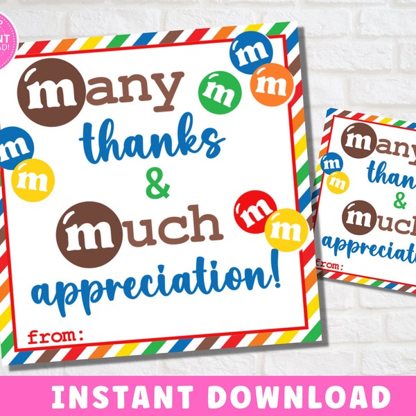 Candy Thank You Tag Printable | Staff Appreciation Teacher Gift | Thank You Gift for Coworker | Instant Download