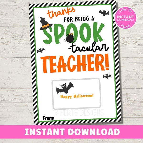 Halloween Teacher Gift Card Holder Printable | Fall Teacher Gift | Spooktacular Teacher Gift Card | Instant Download
