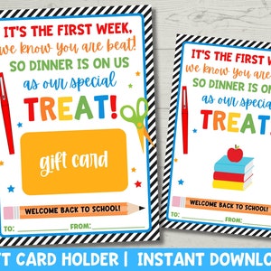 Druckbare Back to School Geschenkkartenhalter für Lehrer oder zum ersten Tag Abendessen