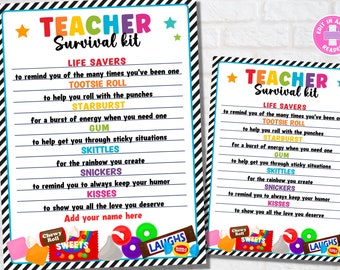 Teacher Survival Kit Printable | Teacher Appreciation Gift Tag | Back to School End of School Survival Kit | Instant Download