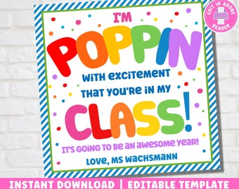 Back to School Gift Tag | Popping with Excitement | First Day of School Gift for Student | Instant Download Printable