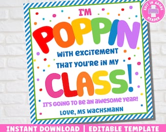 Popping with Excitement Gift Tag | First Day of School (Editable PDF)
