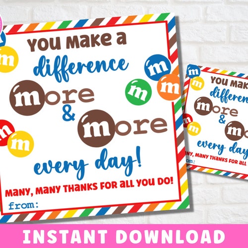 PRINTABLE Many Thanks and Much Appreciation M&M Tag Instant Etsy