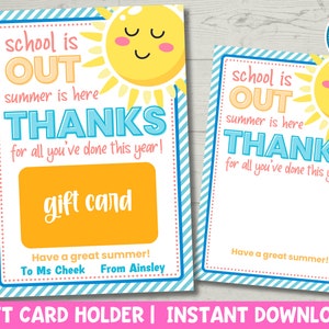 Porte-cartes-cadeaux enseignant de fin d'année imprimable | Cadeau d'appréciation des enseignants | Cadeau pour l'enseignant Dernier jour d'école | Téléchargement instantané