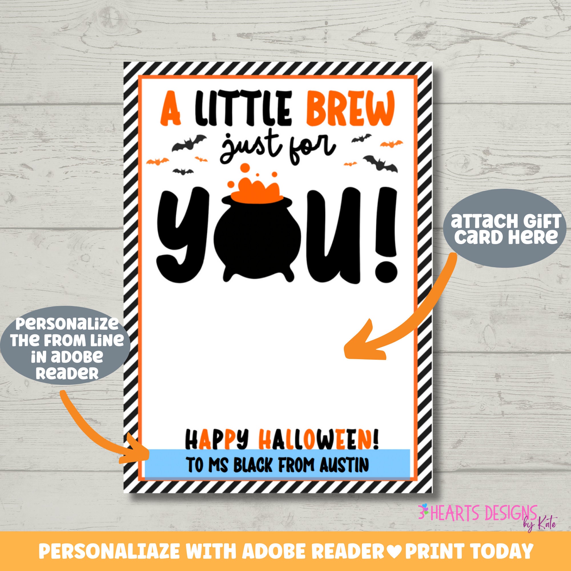 Printable Halloween Coffee Gift Card Holder for Staff, Team, Teacher ...