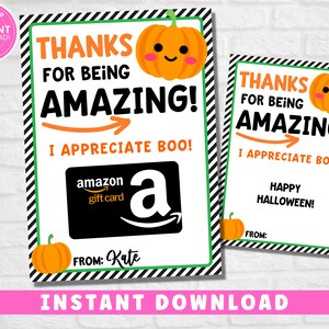 Porta-cartão de presente de agradecimento de Halloween para impressão | Download instantâneo