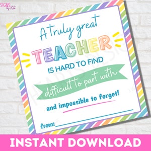 Teacher Appreciation Gift Tag | Amazing Teacher Gift Tag | End of School Year Tag | Thank You Teacher Gift | Instant Download | Printable