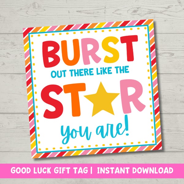 Good Luck Gift Tags Printable | Burst Out There Tag | Gymnastics Cheer Competition Gift Tag | Candy Tag | Team Treats Tag | Instant Download