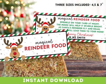 Magic Reindeer Food Treat Bag Topper Printable | Christmas Eve Box | Classroom Favors | Reindeer Food Label | Editable Instant Download