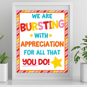 Staff Appreciation Sign Printable Bursting With Appreciation Candy Sign ...