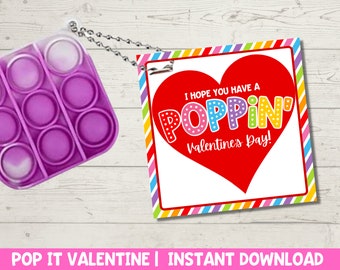 Tarjetas de San Valentín Pop It: Etiquetas de regalo arcoíris para el aula / Descarga instantánea en PDF