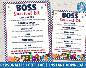 Boss Survival Kit Printable | Boss Gift Tag | Gift for Manager | Gift Tags for Goody Bags Boss Appreciation | Instant Download