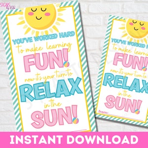 Printable Teacher Appreciation Gift Tag for End of Year and Summer, Instant Download