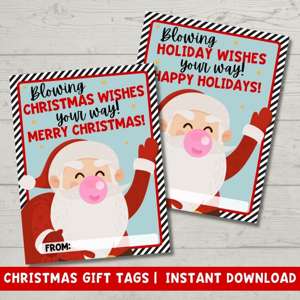 Printable Christmas Gift Tags | Bubble Gum Christmas Class Tag | Classroom Favors | Santa Holiday Gift Tags | Instant Download