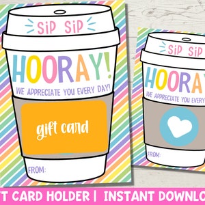 Porta-cartão-presente de café para impressão para agradecimento a professores ou funcionários | Download instantâneo