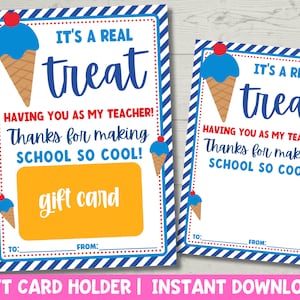 Titolare della carta regalo di apprezzamento per l'insegnante stampabile / Carta regalo gelato / Idea regalo per l'insegnante di fine anno / Regalo dolce / Download istantaneo