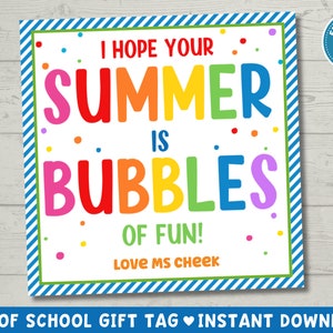 Etiqueta de regalo imprimible de burbujas de fin de curso / Regalos de fin de año para estudiantes / Regalo del maestro / Regalos de verano para preescolar / Descarga instantánea