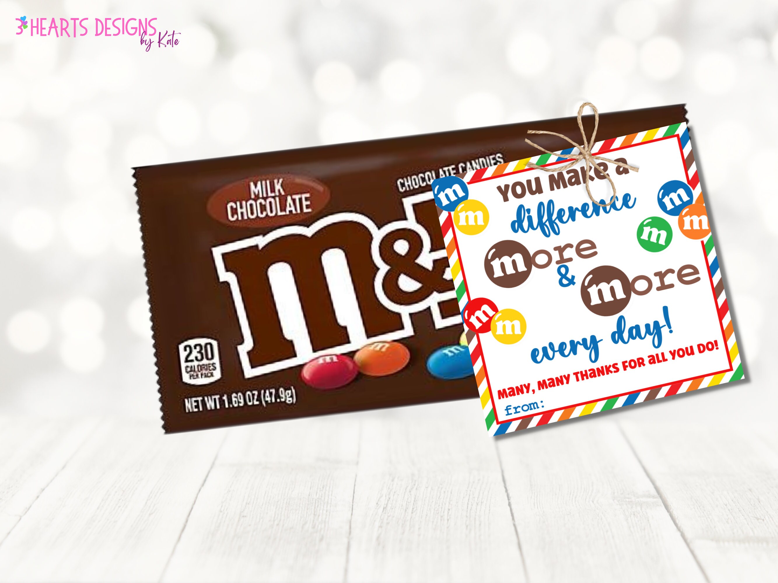 M&M Candy Gift Tag Many Thanks Tag Teacher Gifts Staff Etsy