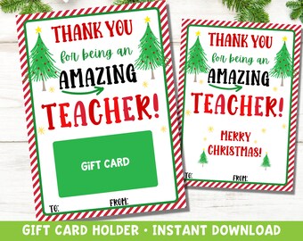 Christmas Teacher Gift Card Holder Printable | Holiday Thank You (Instant Download)