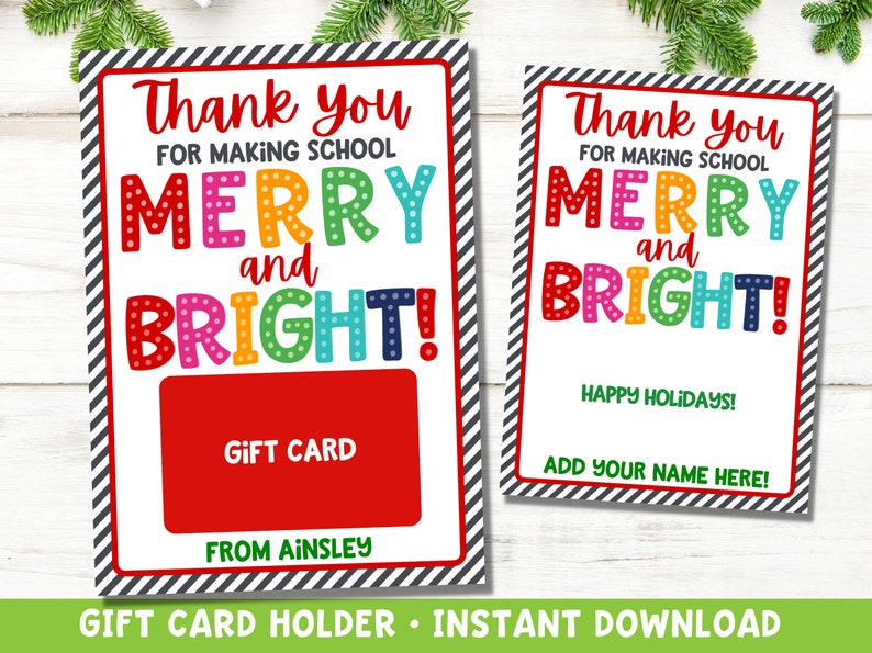 Teacher Gift Card Holder Christmas Printable Christmas Etsy