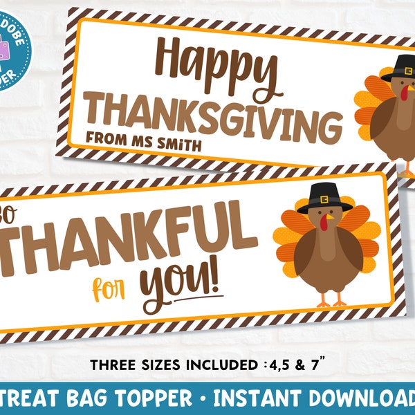 Thanksgiving Treat Bag Toppers Printable | Thankful for You | Goodie Bag Topper | Cookie Tag | Printable Fall Tags | Digital Download