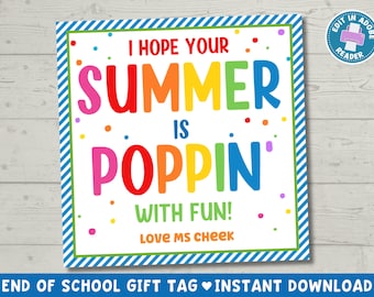 Poppin' Sommer Geschenkanhänger: Schulabschluss Geschenk | Sofort Download PDF