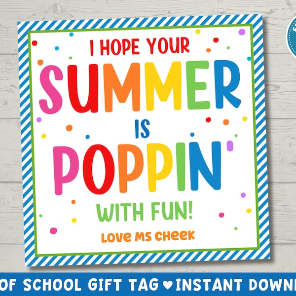 End of School Pop It Gift Tag Printable | End of Year Student Gifts | Gift from Teacher | Summer Gift for Classmates | Instant Download