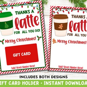 Porte-cartes cadeau café de Noël imprimable pour enseignants et cadeau de dernière minute