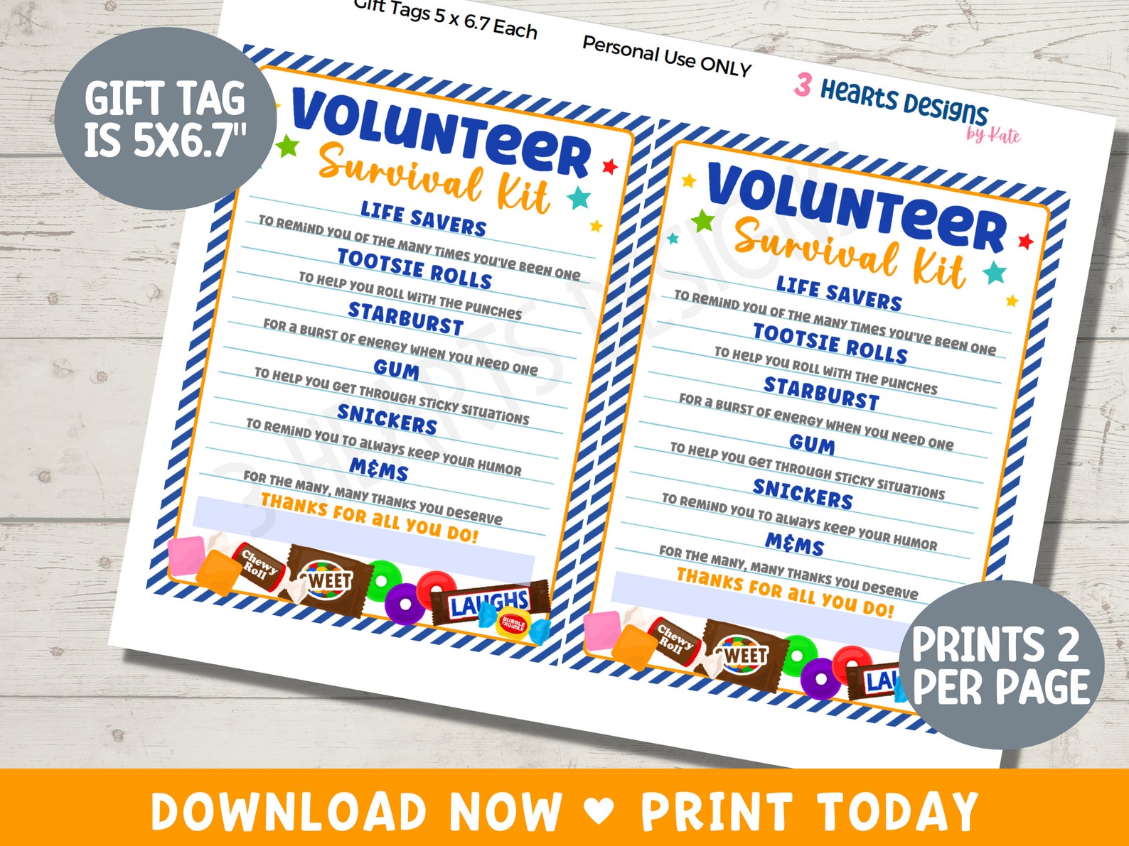 Volunteer Appreciation Gift Tags: Survival Kit Thank You | PDF Download ...