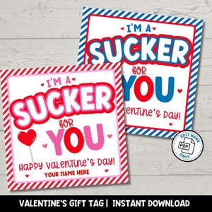 Tarjetas imprimibles con piruletas para el día de San Valentín para niños / Soy un fanático de ti para el intercambio en el aula de San Valentín / Etiqueta de dulces para recuerdo de San Valentín para niños y niñas