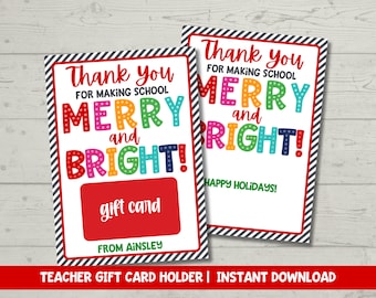 Christmas Printable Gift Card Holder for Teachers | Perfect Last Minute School PTO PTA Gift