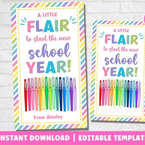 Back to School Teacher Gift Tag | First Day of School Printable | Flair Pen School Supplies | Editable INSTANT DOWNLOAD