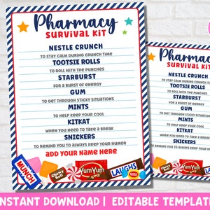 Pharmacy Survival Kit Tag Printable | Pharmacy Technician Gift Tag | Candy Tags for Pharmacist | Pharmacy Appreciation Week Gift