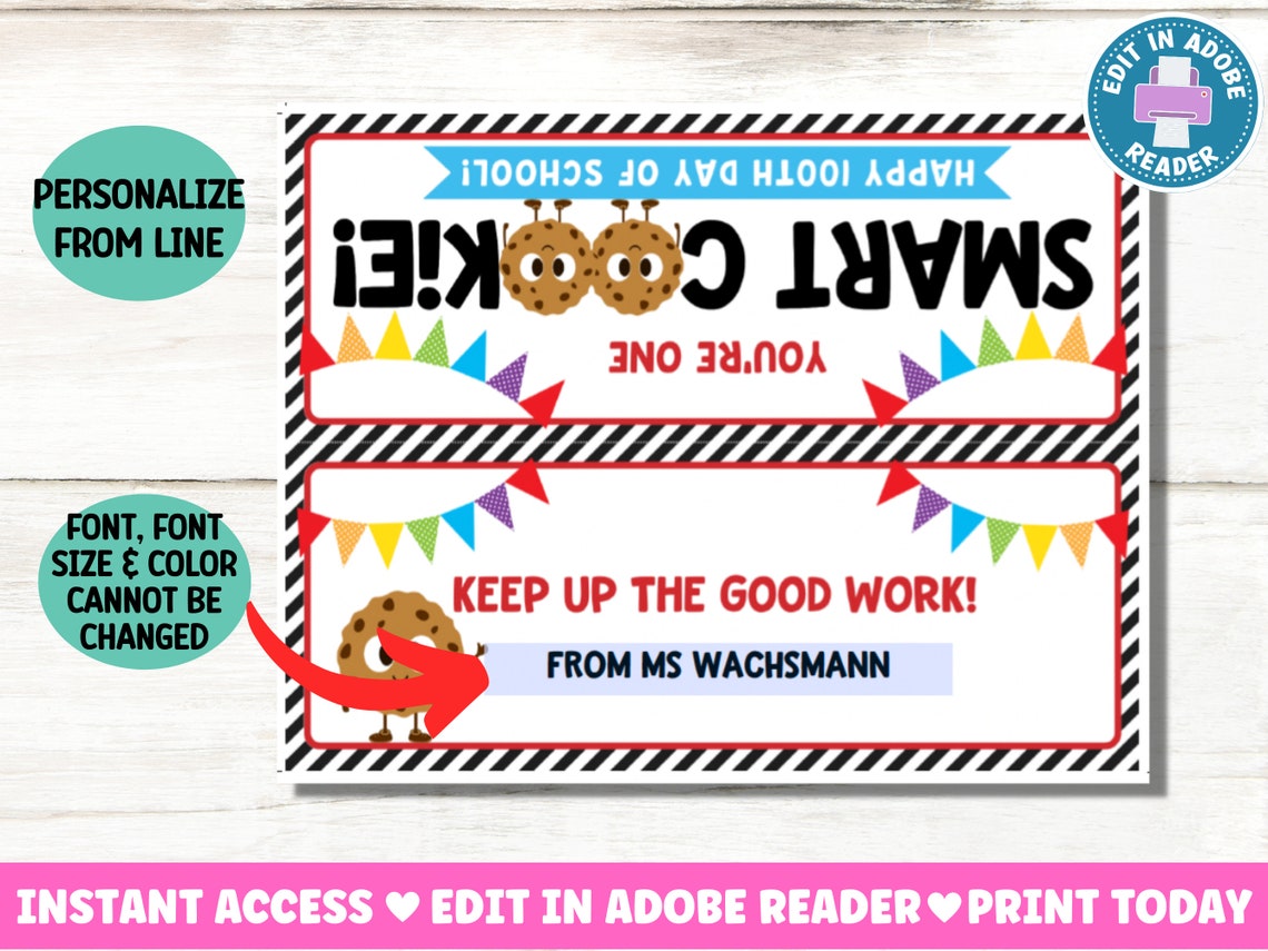 100 Days of School Treat Bag Topper Printable One Smart - Etsy