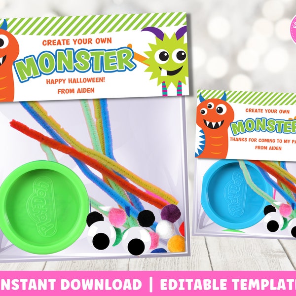 Halloween Monster Kit Printable | Create Your Own Monster | Monster Party Favors | Trick or Treat Bag Topper | Instant Download