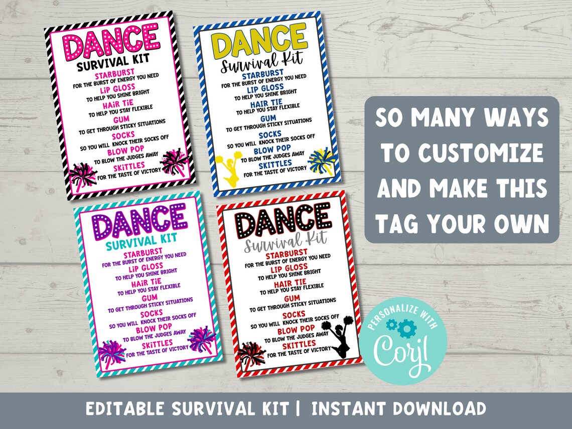 Dance Competition Survival Kit Printable - Editable Good Luck Gift for ...