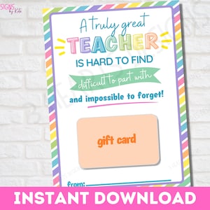 Titulaire de la carte-cadeau d'appréciation des enseignants imprimable | Cadeau de remerciement | Étiquette-cadeau garderie crèche préscolaire | Téléchargement instantané