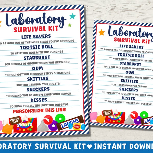 Laboratory Survival Kit Tag | Laboratory Medical Gifts | Lab Tech Gift | Emergency Treat Pack Printable | Editable Instant Download