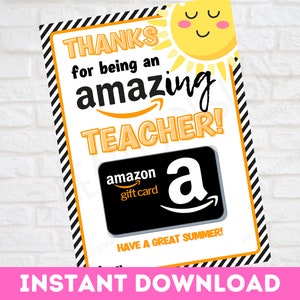 Titolare della carta regalo per insegnanti di fine anno / Carta regalo per insegnanti / Incredibile insegnante / Etichetta di fine anno / Download istantaneo di apprezzamento per l'insegnante