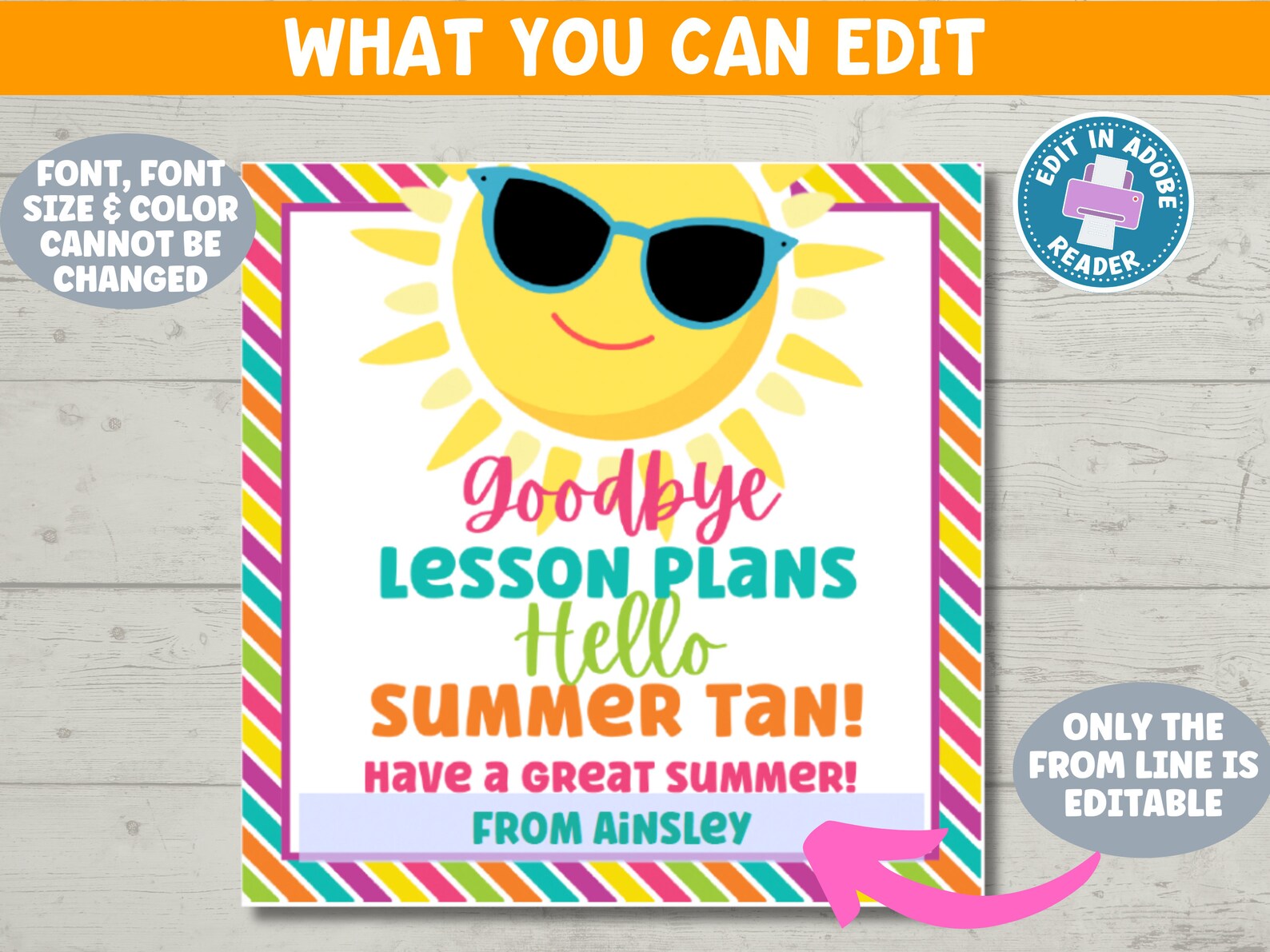 End of Year Teacher Appreciation Gift Tag: Summer Tan, Editable ...